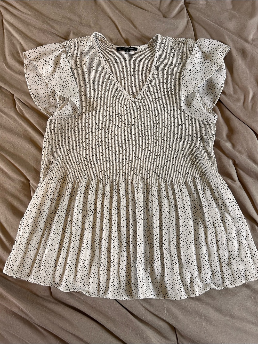 Smocked V-Neck Ruffle Sleeve Top
